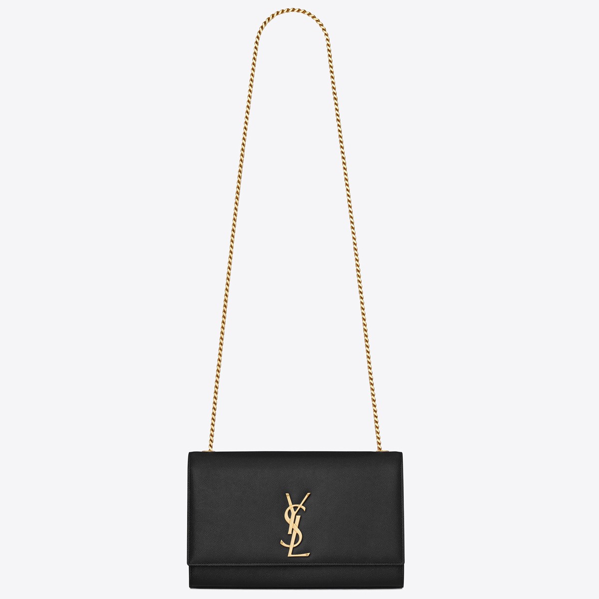 Saint Laurent Kate Medium Chain Bag In Black Grain De Poudre Leather