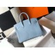 Hermes Birkin 25 Bag In Blue Lin Clemence Leather with GHW