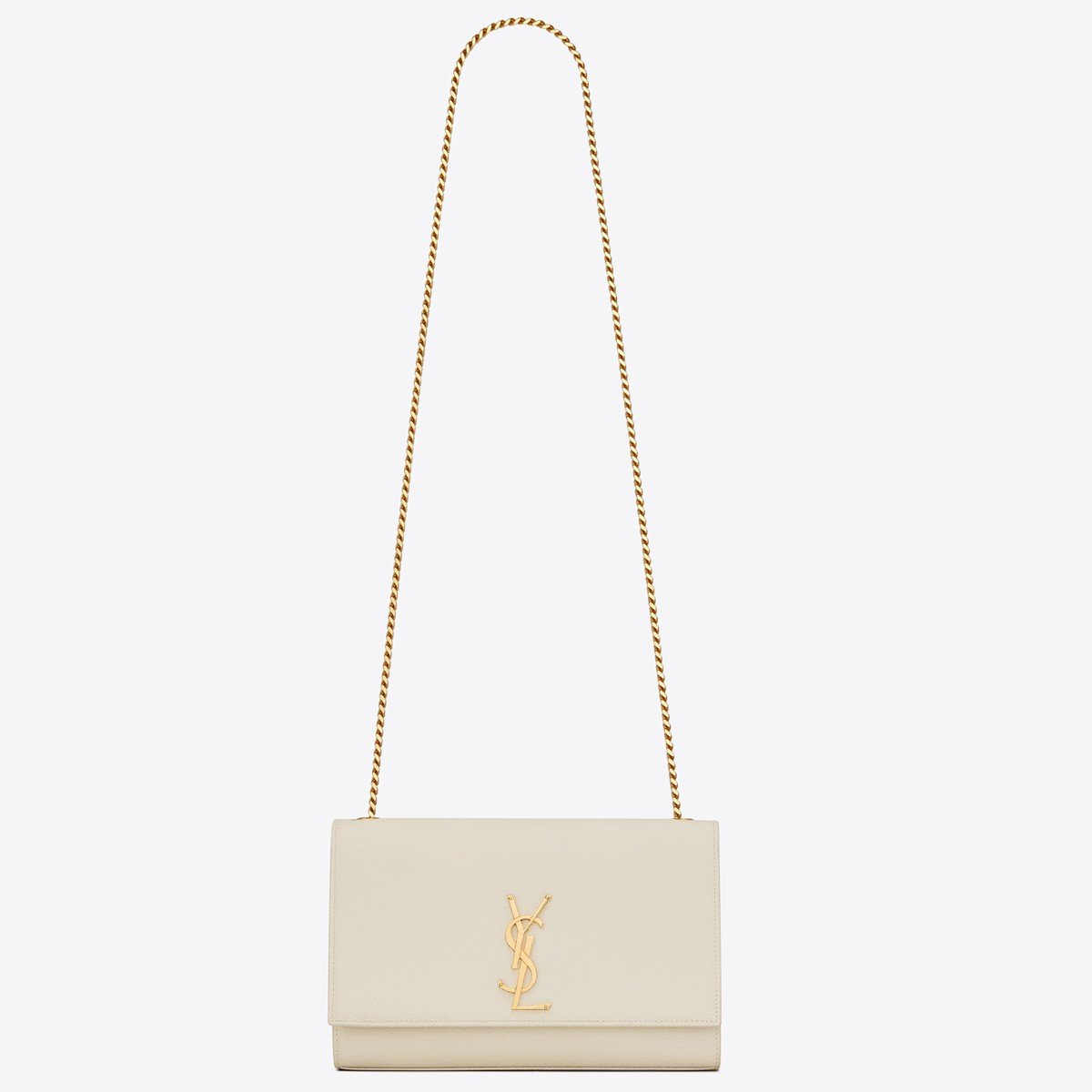 Saint Laurent Kate Medium Chain Bag In White Grain De Poudre Leather