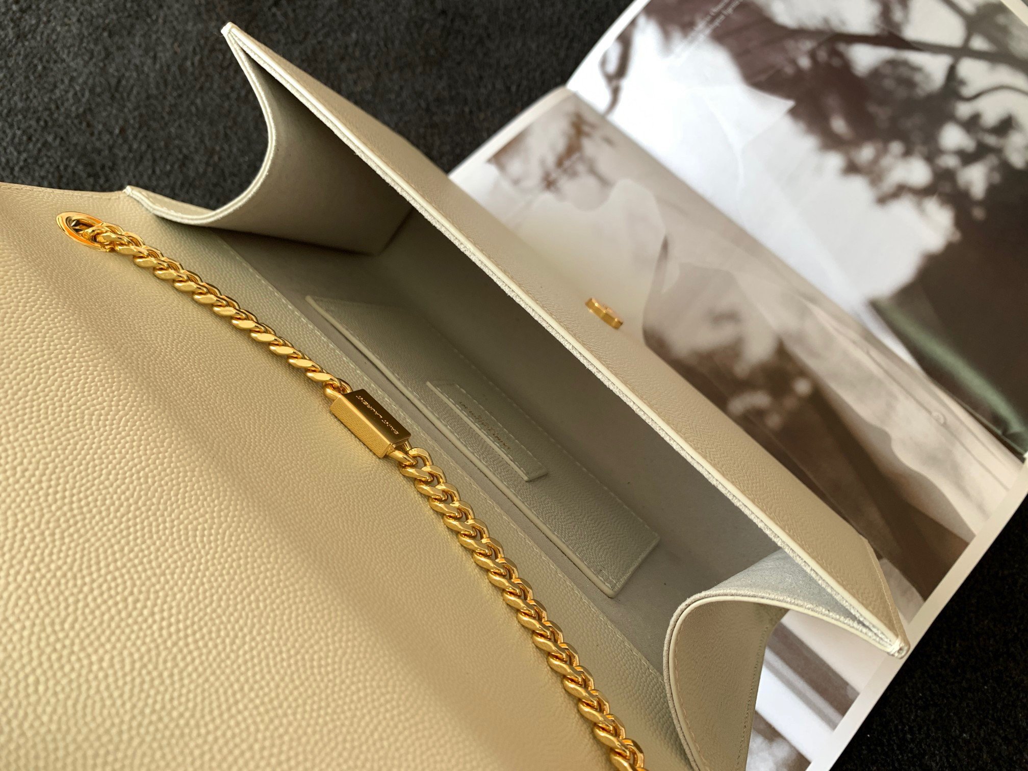 Saint Laurent Kate Medium Chain Bag In White Grain De Poudre Leather