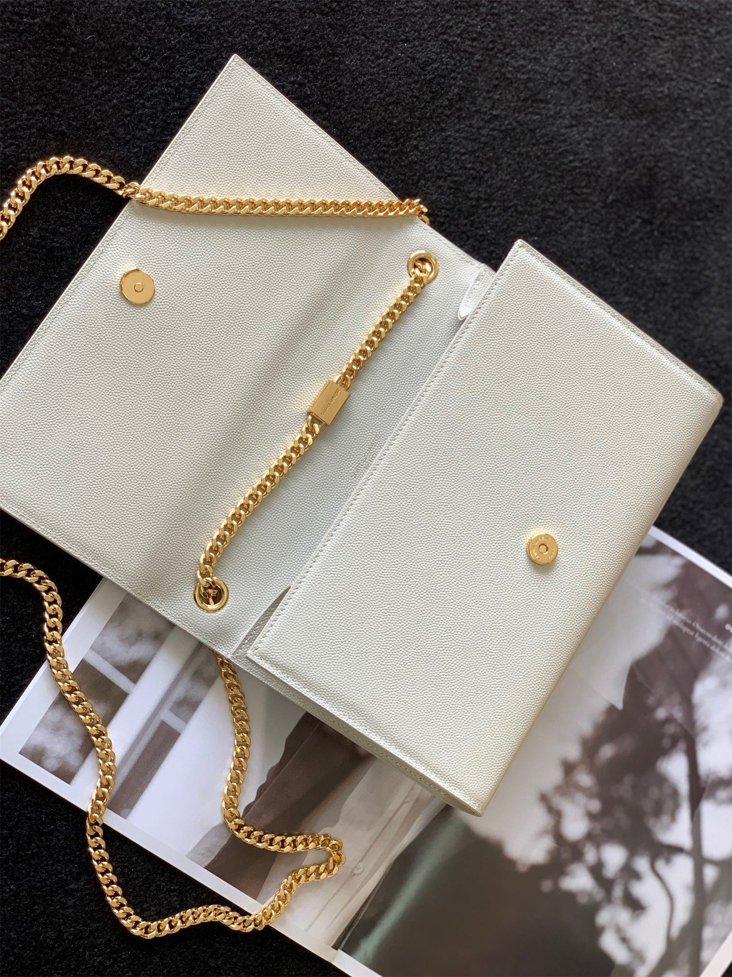 Saint Laurent Kate Medium Chain Bag In White Grain De Poudre Leather