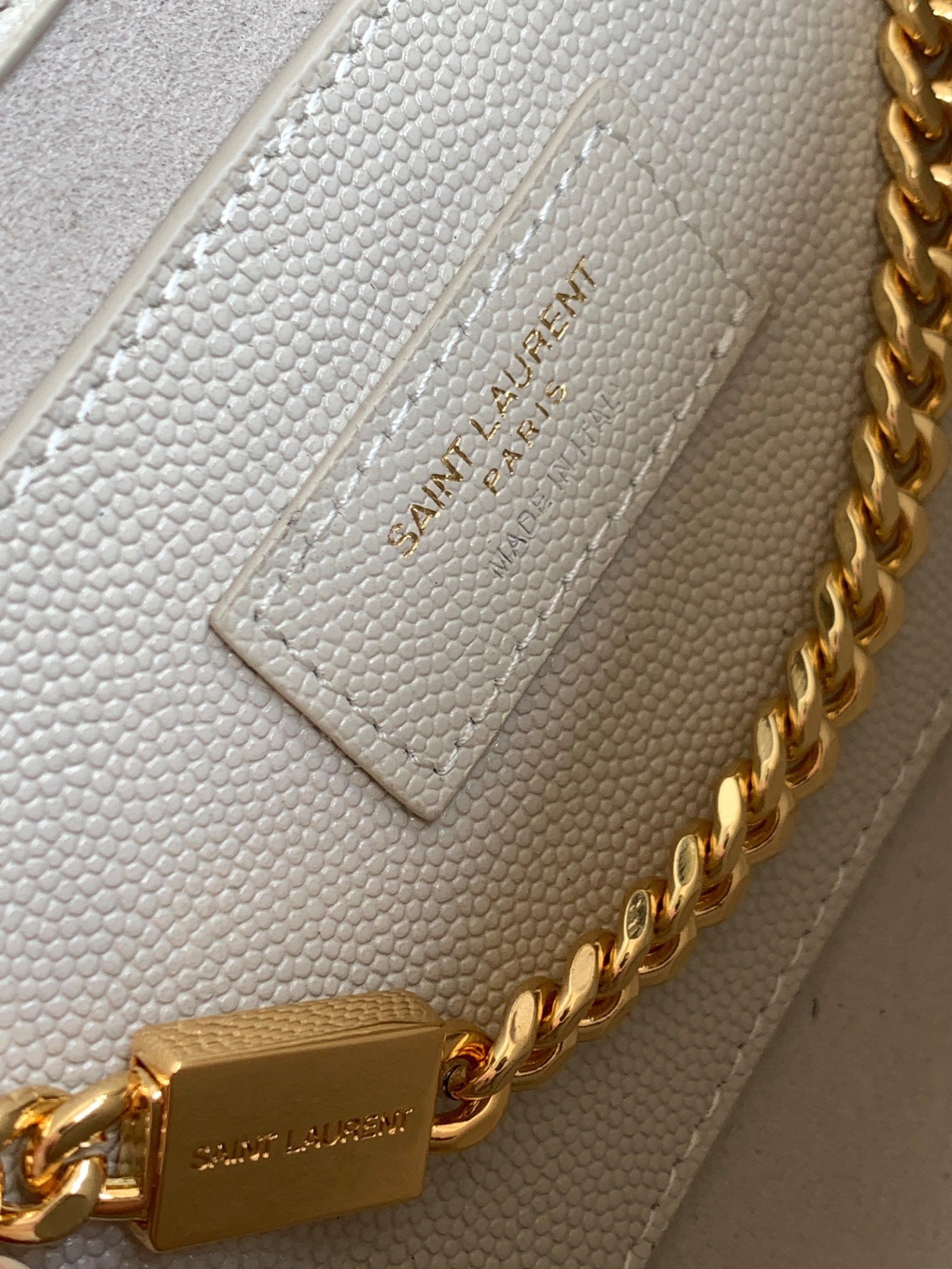 Saint Laurent Kate Medium Chain Bag In White Grain De Poudre Leather