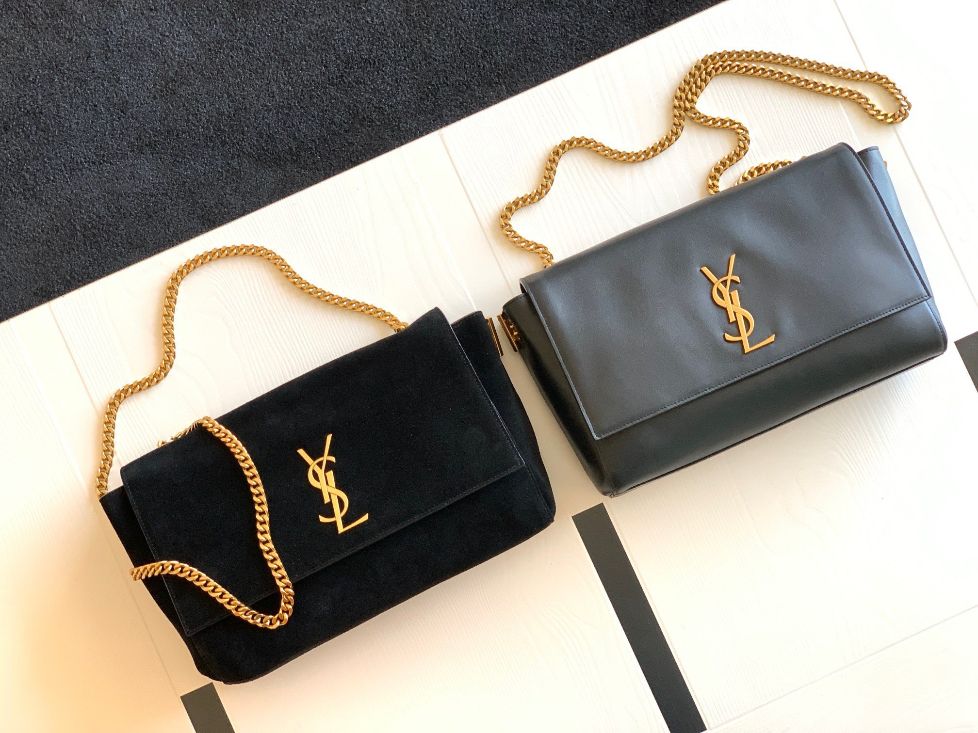 Saint Laurent Kate Medium Reversible Bag In Black Suede and Leather