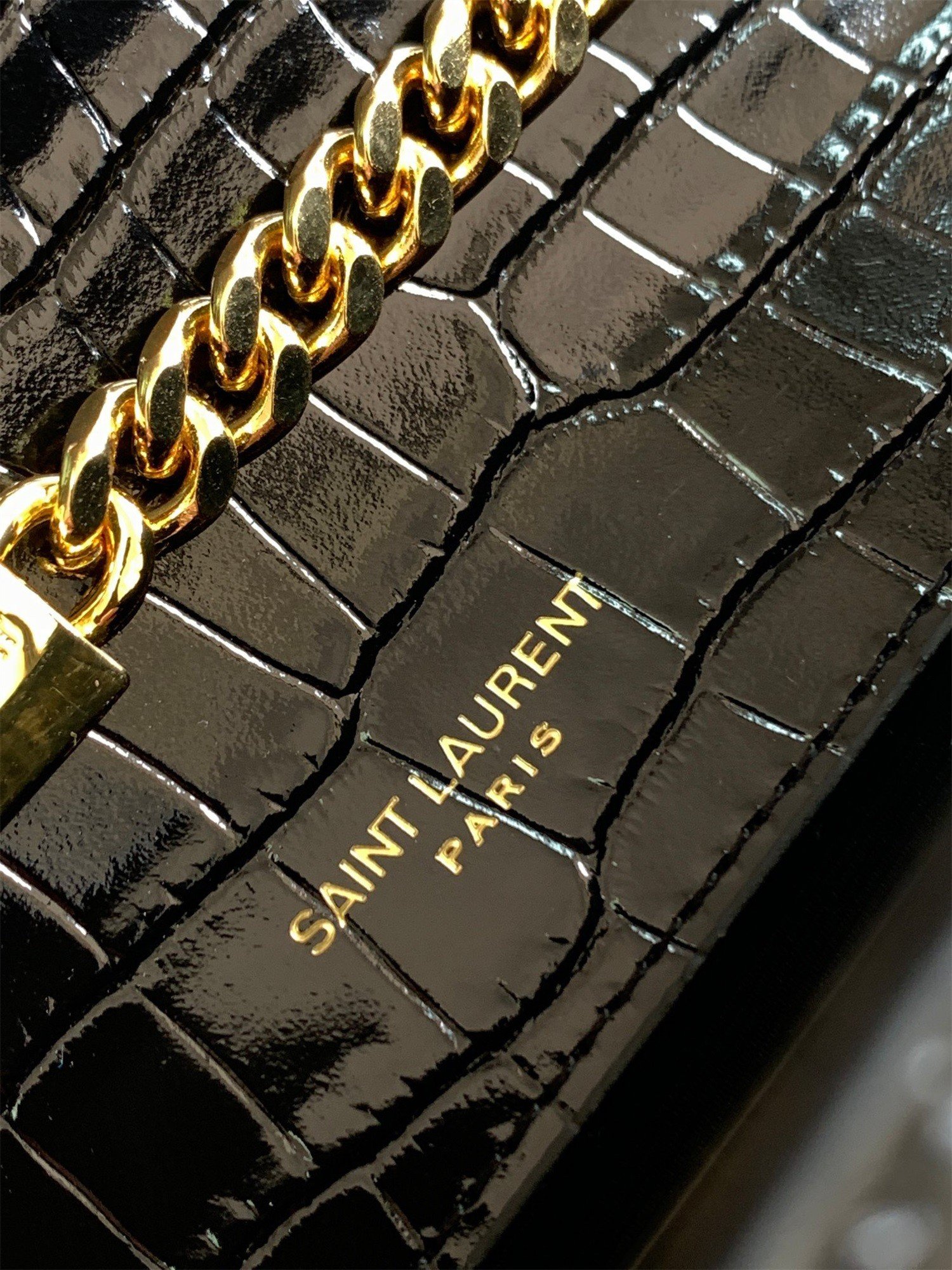 Saint Laurent Kate Small Tassel Bag In Black Crocodile-embossed Leather