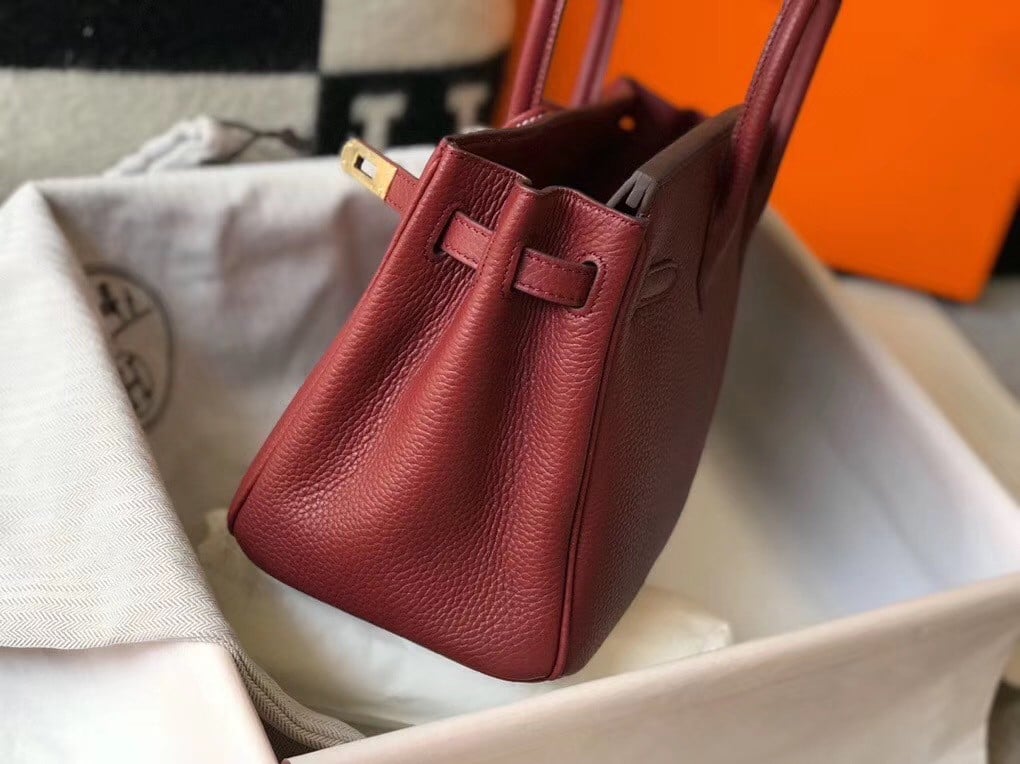 Hermes Birkin 25 Bag In Bordeaux Clemence Leather with GHW