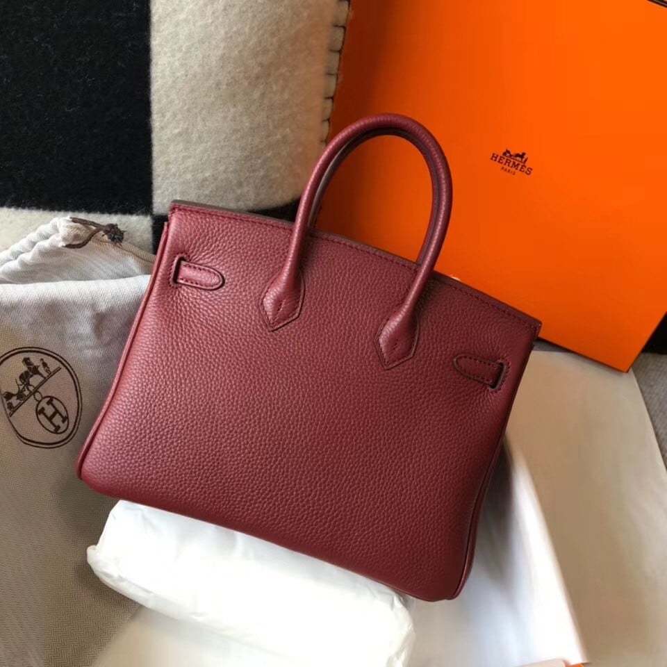 Hermes Birkin 25 Bag In Bordeaux Clemence Leather with GHW