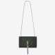 Saint Laurent Kate Medium Tassel Bag In Green Crocodile-embossed Leather