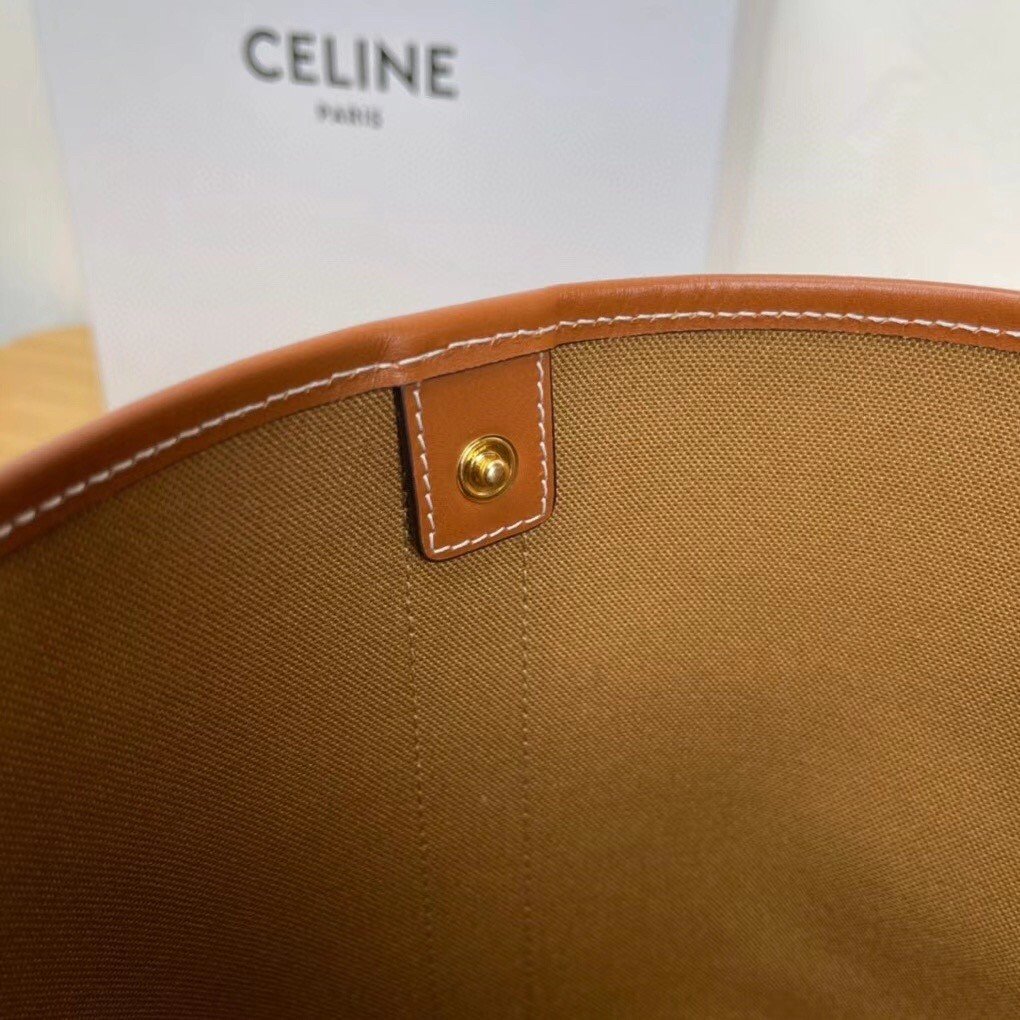 Celine Small Bucket Bag In Tan Triomphe Canvas