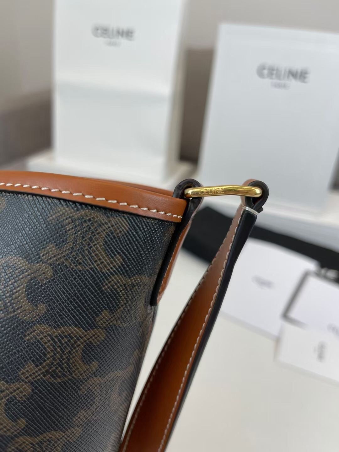 Celine Medium Bucket Bag In Triomphe Canvas and Calfskin