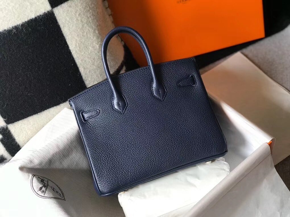 Hermes Birkin 25 Bag In Navy Blue Clemence Leather with GHW