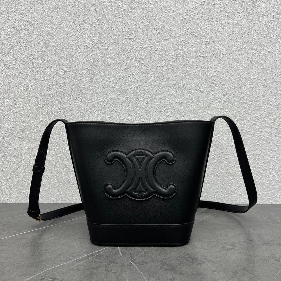 Celine Small Bucket Cuir Triomphe In Black Calfskin