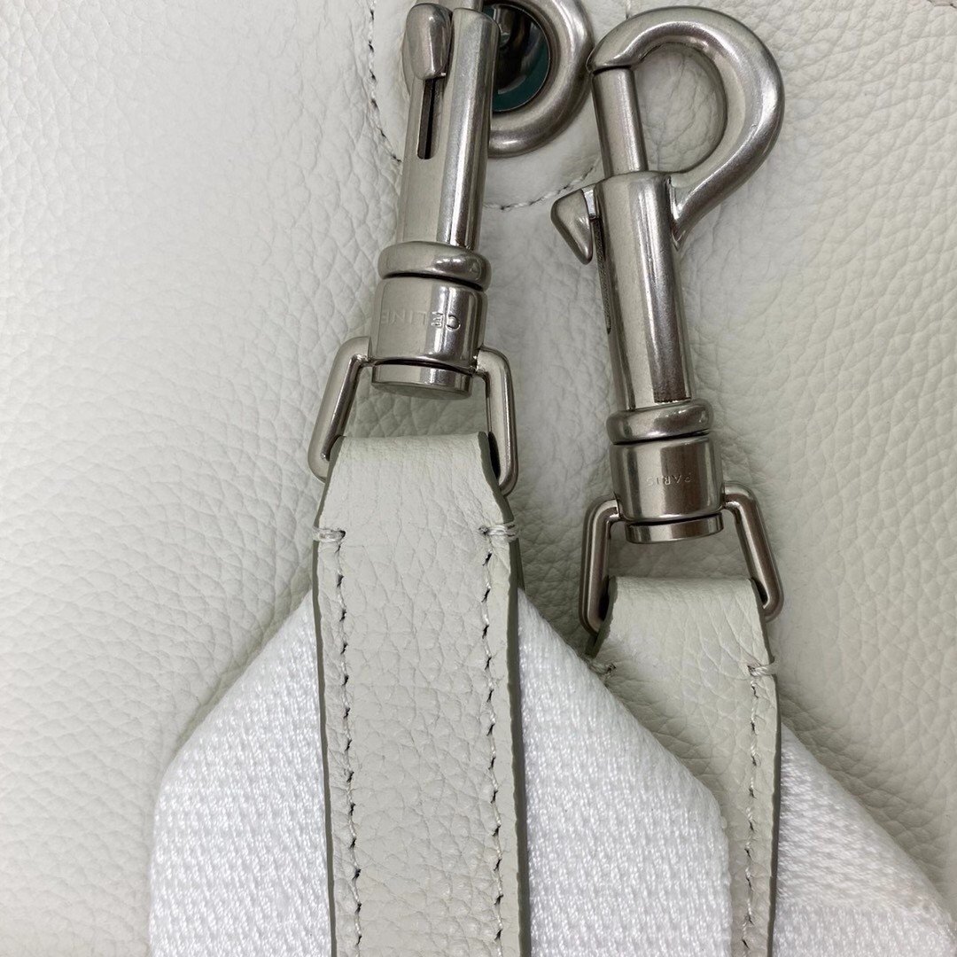 Celine Sangle Small Bucket Bag In White Calfskin