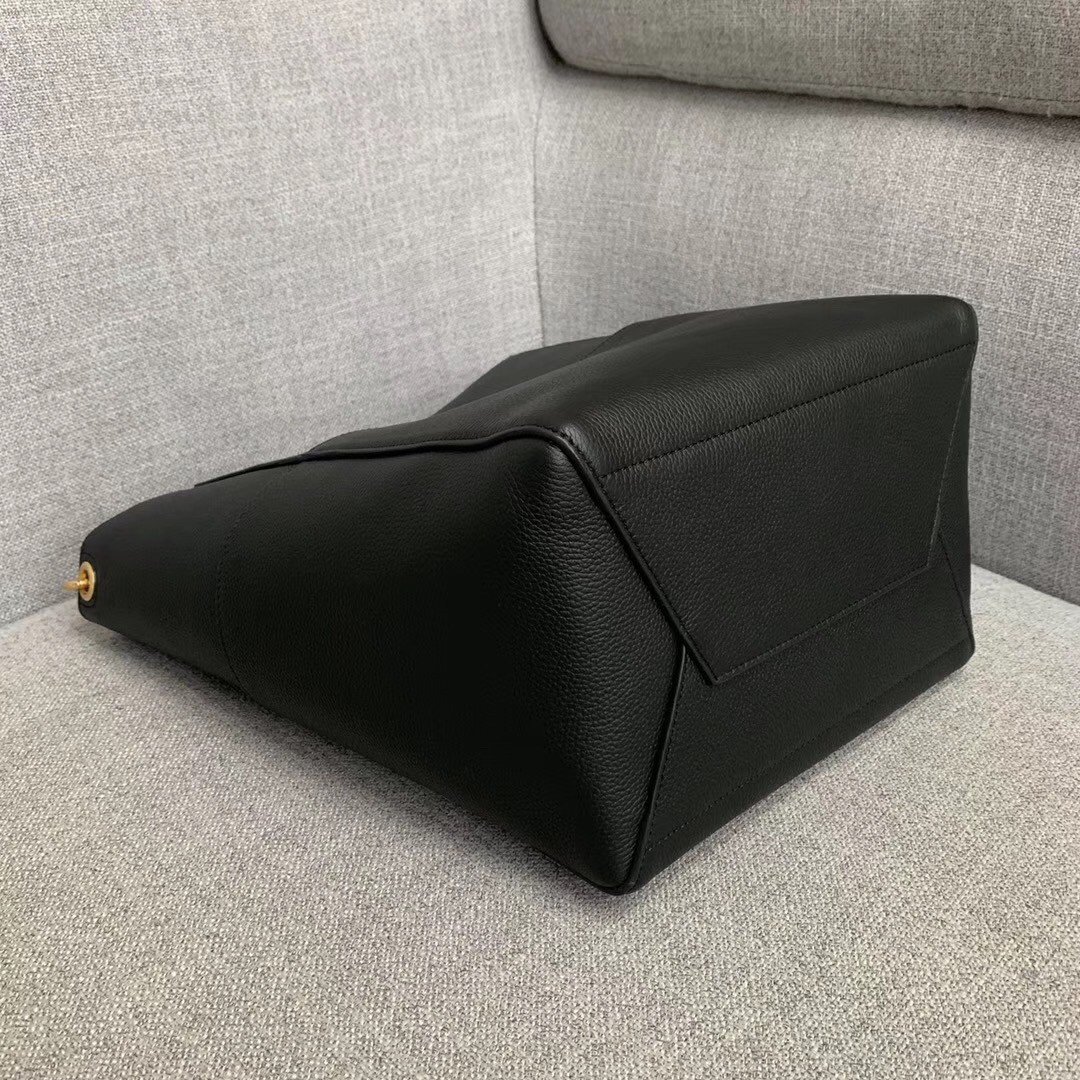 Celine Sangle Bucket Bag In Black Grained Calfskin