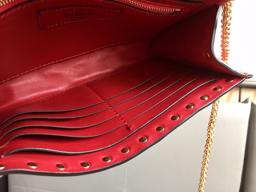 Valentino Rockstud Spike Crossbody Clutch Bag In Red Lambskin