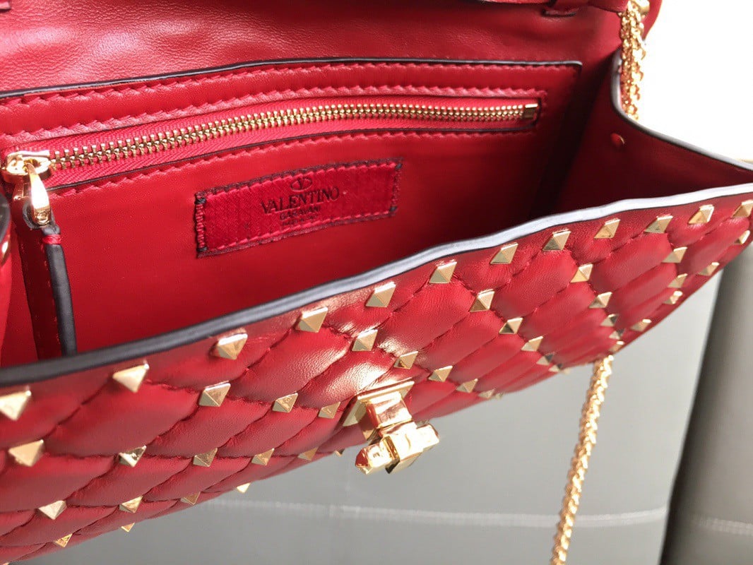 Valentino Rockstud Spike Crossbody Clutch Bag In Red Lambskin