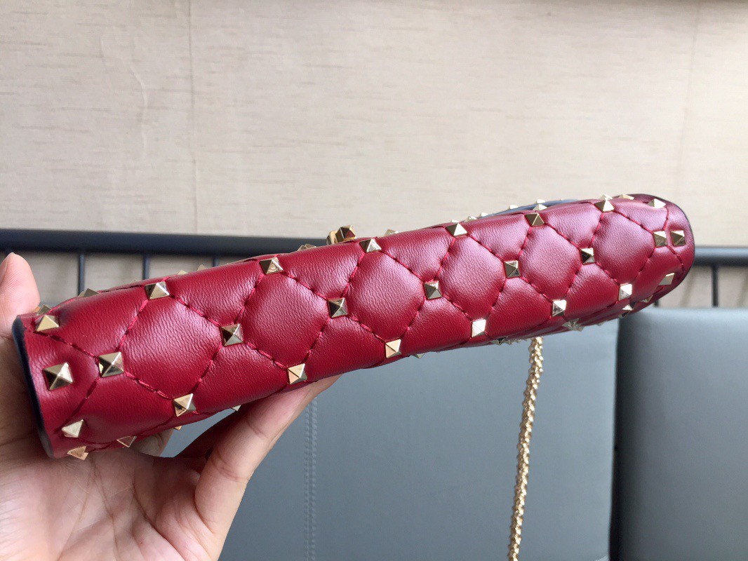 Valentino Rockstud Spike Crossbody Clutch Bag In Red Lambskin