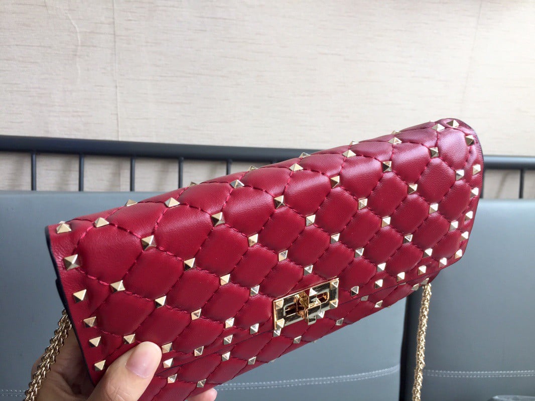 Valentino Rockstud Spike Crossbody Clutch Bag In Red Lambskin