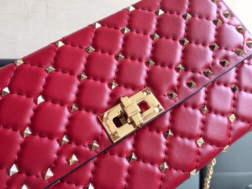 Valentino Rockstud Spike Crossbody Clutch Bag In Red Lambskin