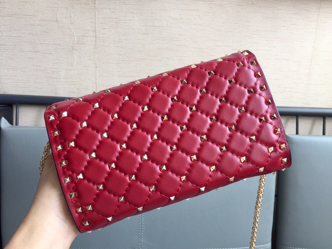 Valentino Rockstud Spike Crossbody Clutch Bag In Red Lambskin