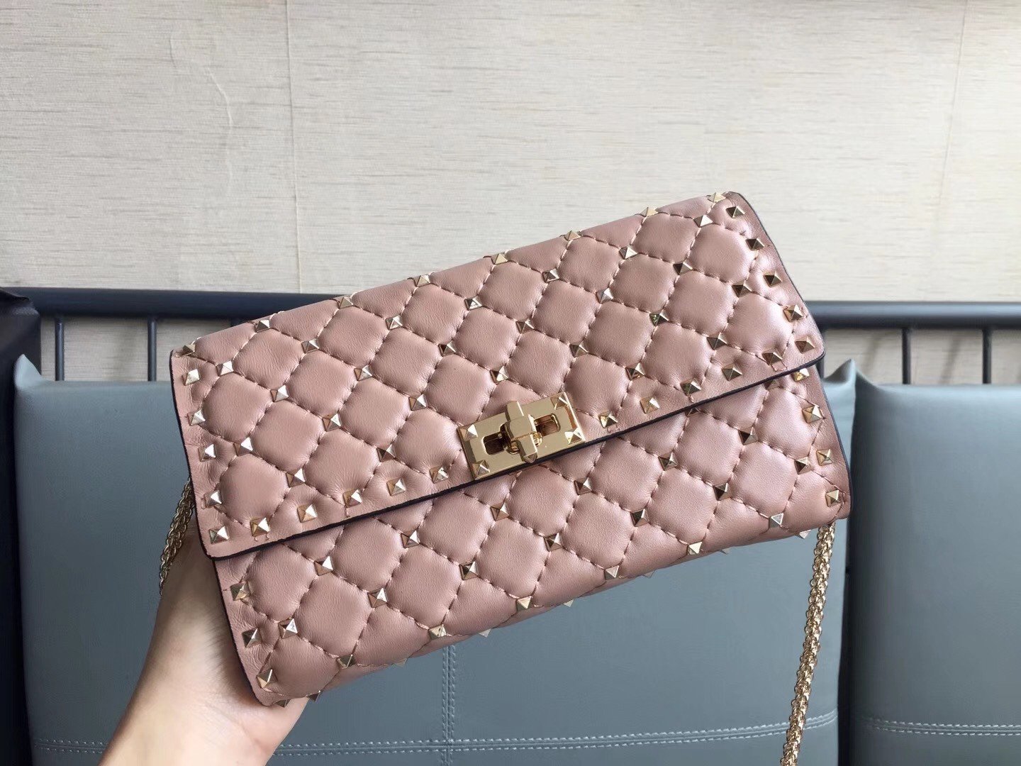 Valentino Rockstud Spike Crossbody Clutch Bag In Poudre Lambskin