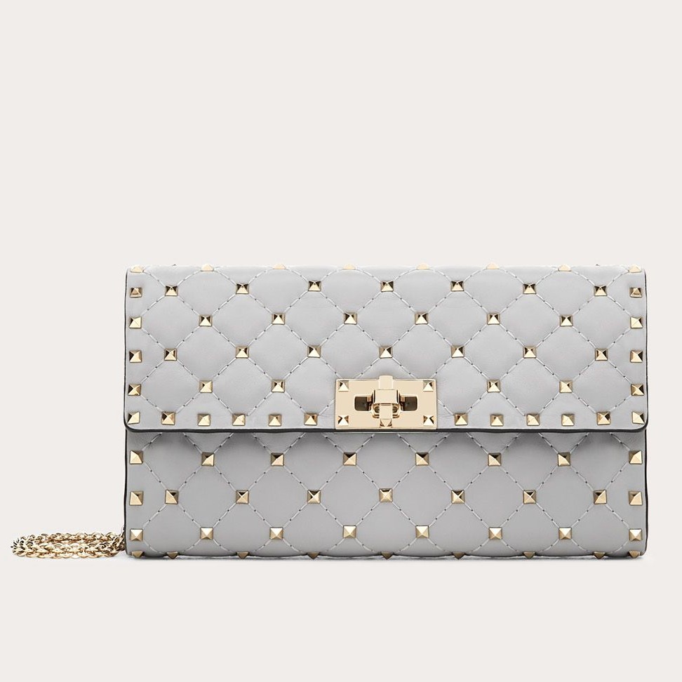 Valentino Rockstud Spike Crossbody Clutch Bag In Blue Lambskin