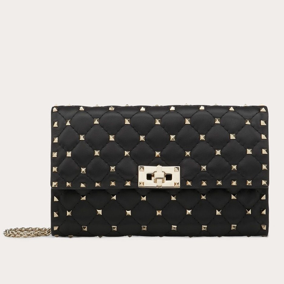 Valentino Rockstud Spike Crossbody Clutch Bag In Black Lambskin