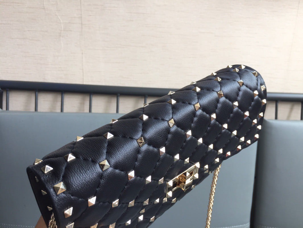 Valentino Rockstud Spike Crossbody Clutch Bag In Black Lambskin