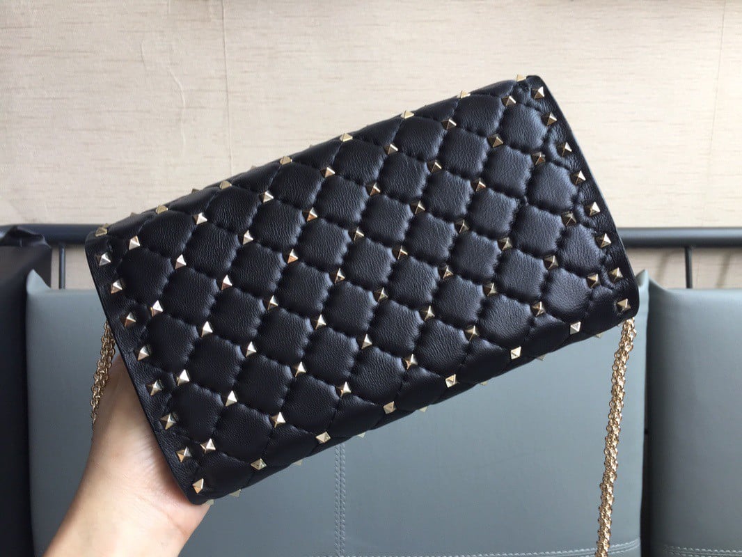 Valentino Rockstud Spike Crossbody Clutch Bag In Black Lambskin