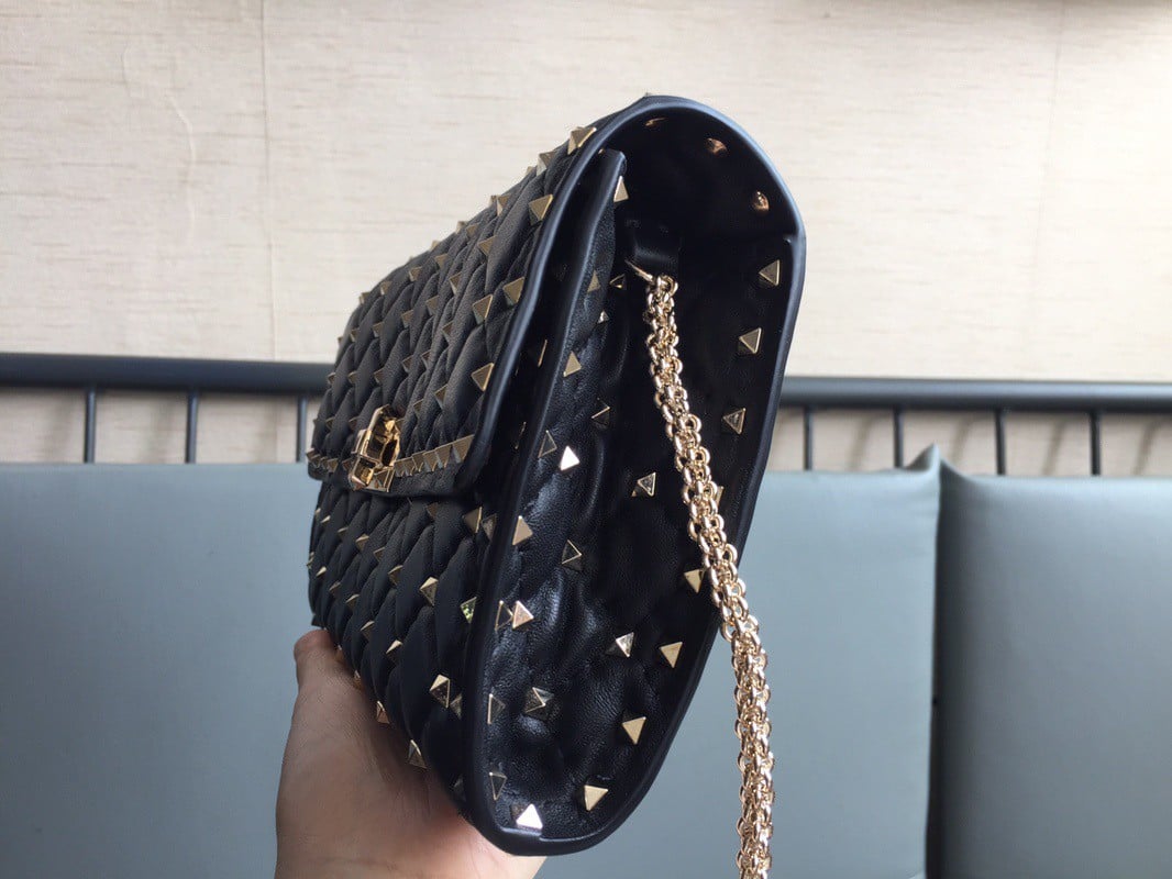 Valentino Rockstud Spike Crossbody Clutch Bag In Black Lambskin