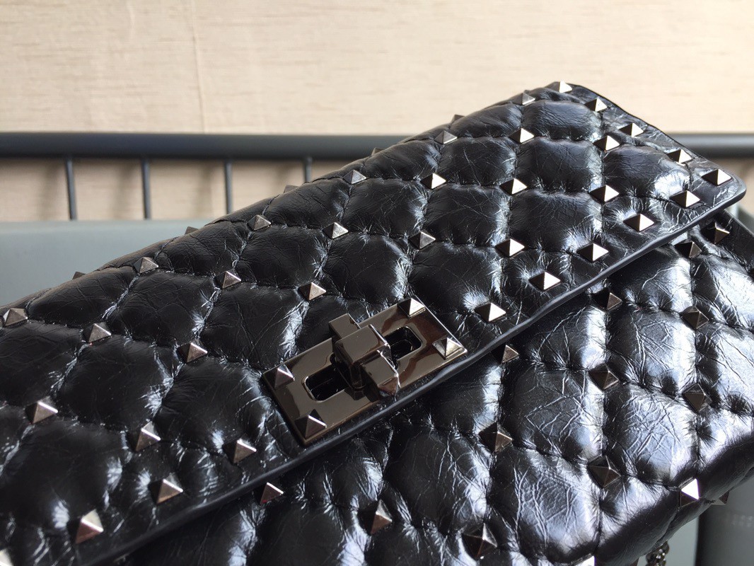 Valentino Rockstud Spike Crossbody Clutch Bag In Crinkled Lambskin