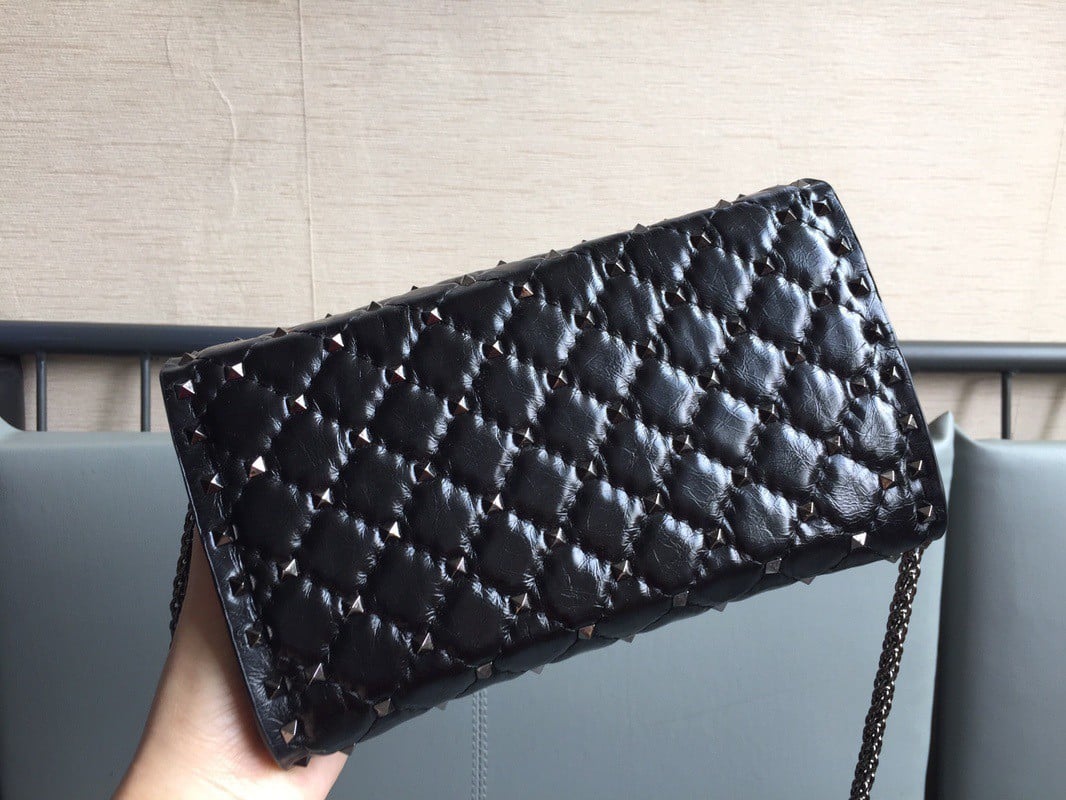 Valentino Rockstud Spike Crossbody Clutch Bag In Crinkled Lambskin