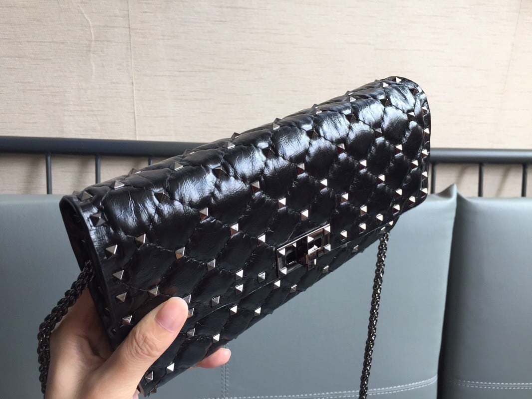 Valentino Rockstud Spike Crossbody Clutch Bag In Crinkled Lambskin