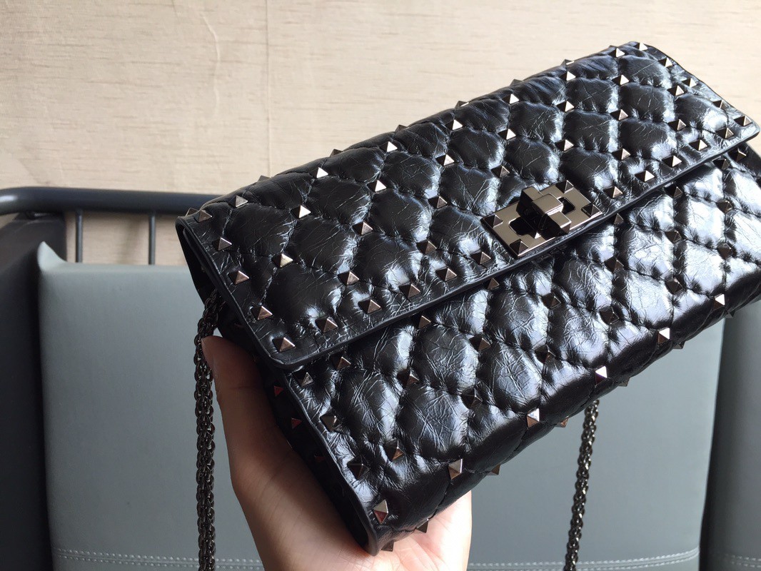 Valentino Rockstud Spike Crossbody Clutch Bag In Crinkled Lambskin