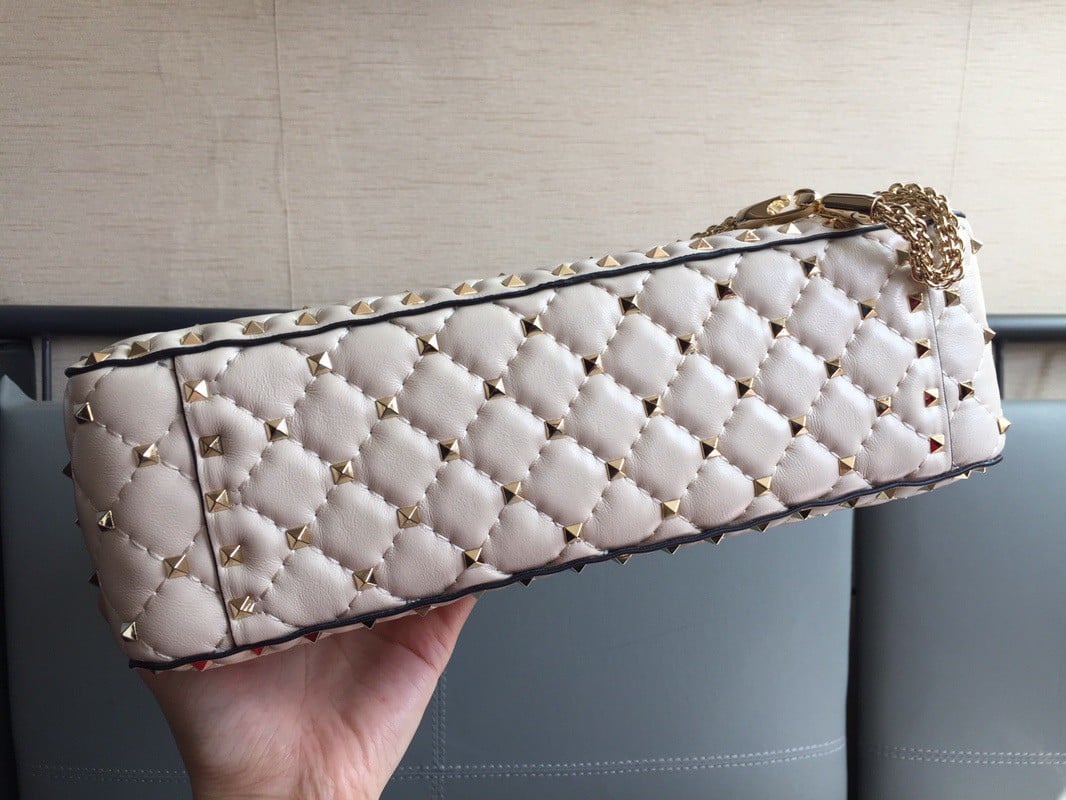 Valentino Rockstud Spike Large Bag In White Nappa Lambskin