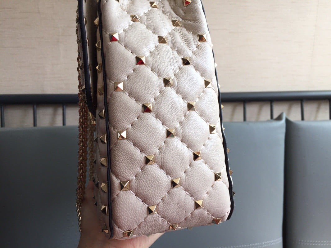 Valentino Rockstud Spike Large Bag In White Nappa Lambskin