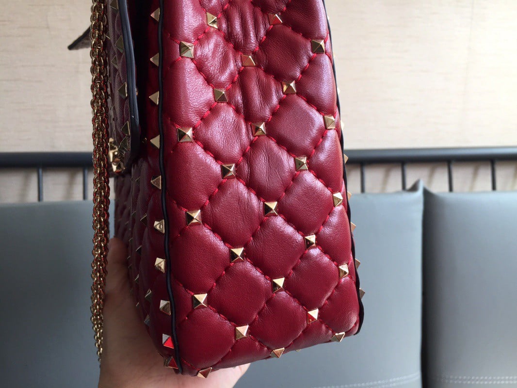 Valentino Rockstud Spike Large Bag In Red Nappa Lambskin