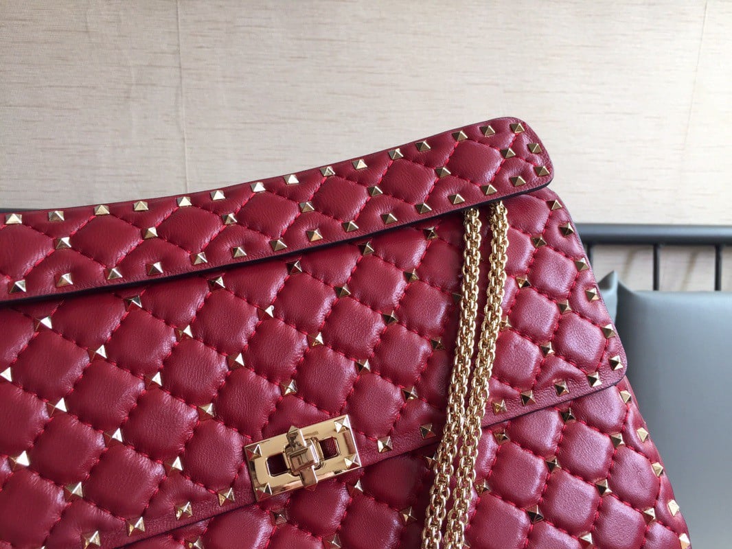 Valentino Rockstud Spike Large Bag In Red Nappa Lambskin