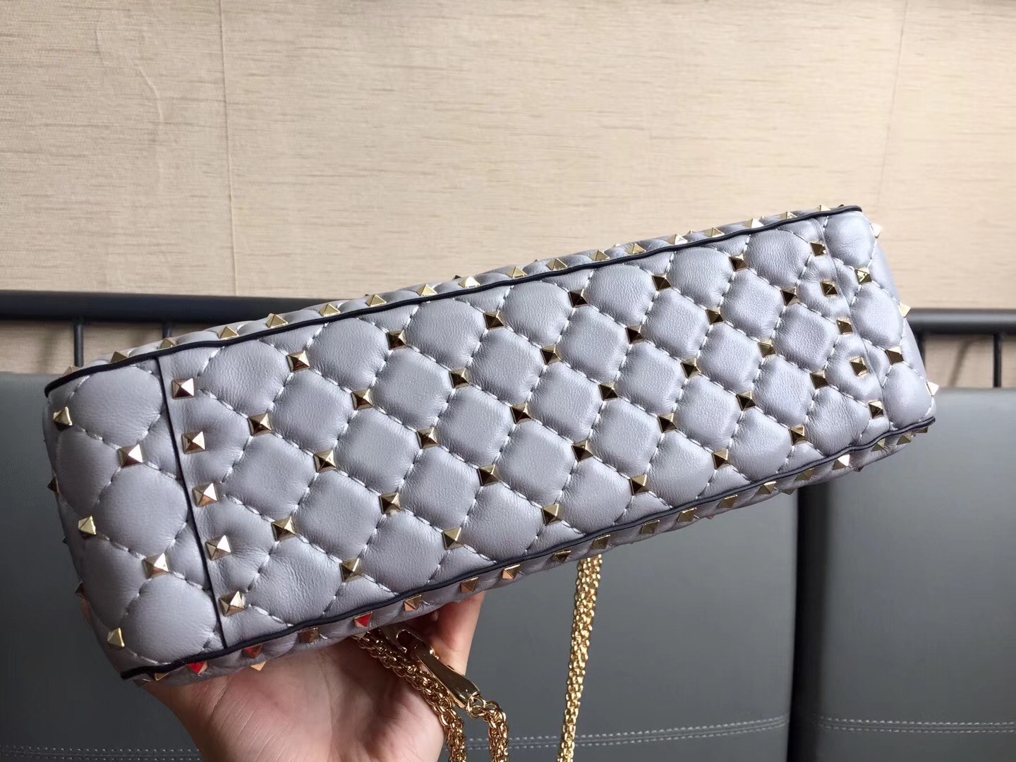 Valentino Rockstud Spike Large Bag In Blue Nappa Lambskin