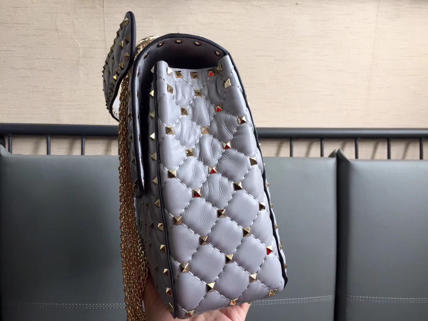 Valentino Rockstud Spike Large Bag In Blue Nappa Lambskin