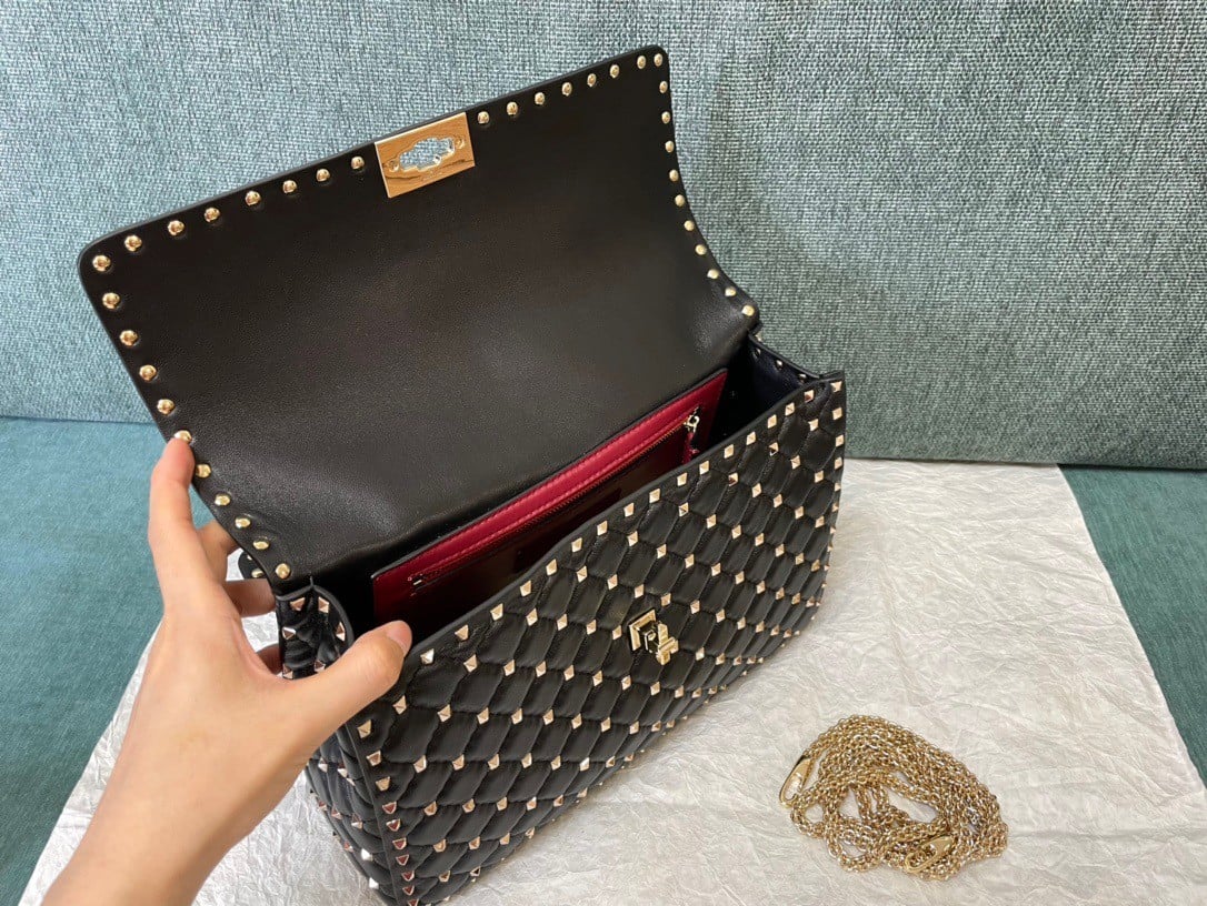 Valentino Rockstud Spike Large Bag In Black Nappa Lambskin