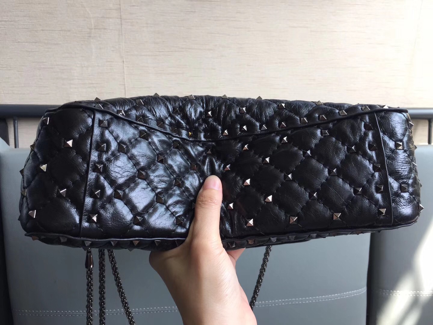 Valentino Rockstud Spike Large Bag In Crinkled Nappa Lambskin