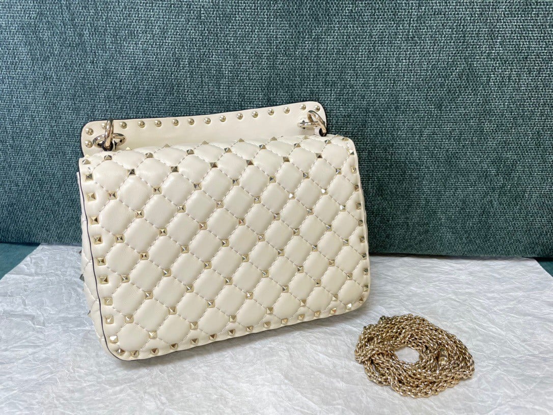 Valentino Rockstud Spike Medium Bag In White Nappa Lambskin