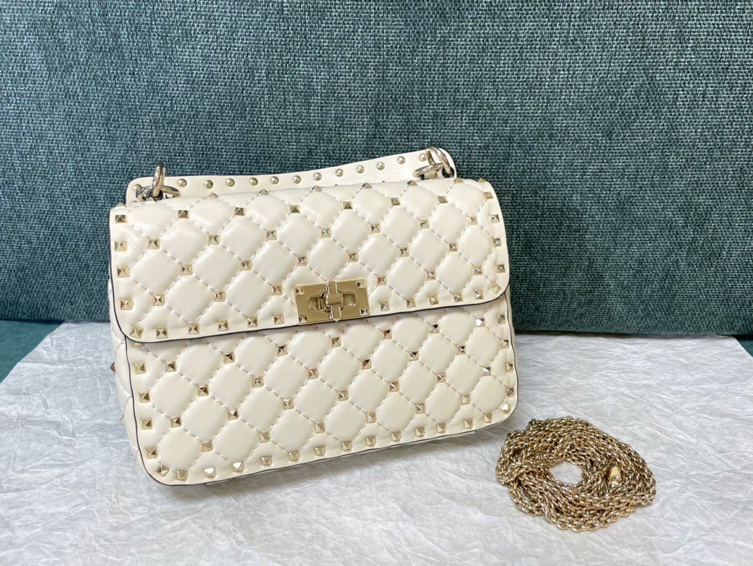 Valentino Rockstud Spike Medium Bag In White Nappa Lambskin