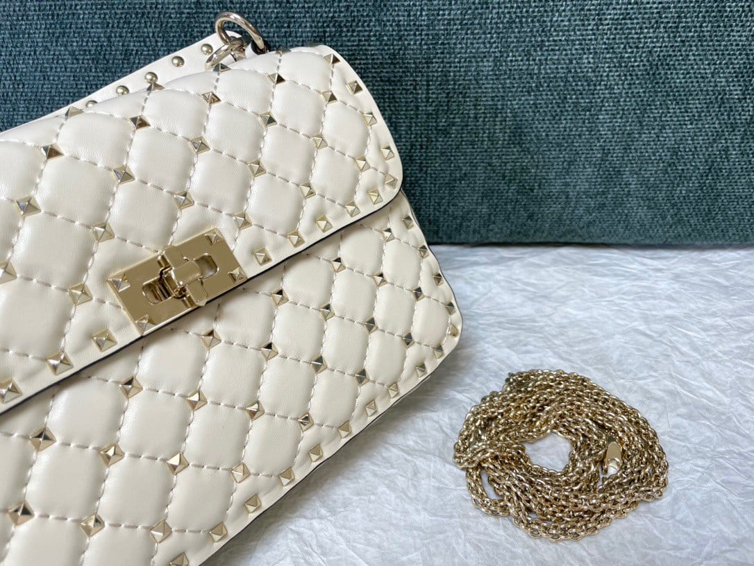 Valentino Rockstud Spike Medium Bag In White Nappa Lambskin