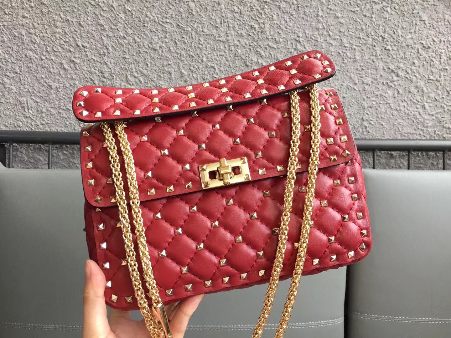 Valentino Rockstud Spike Medium Bag In Red Nappa Lambskin