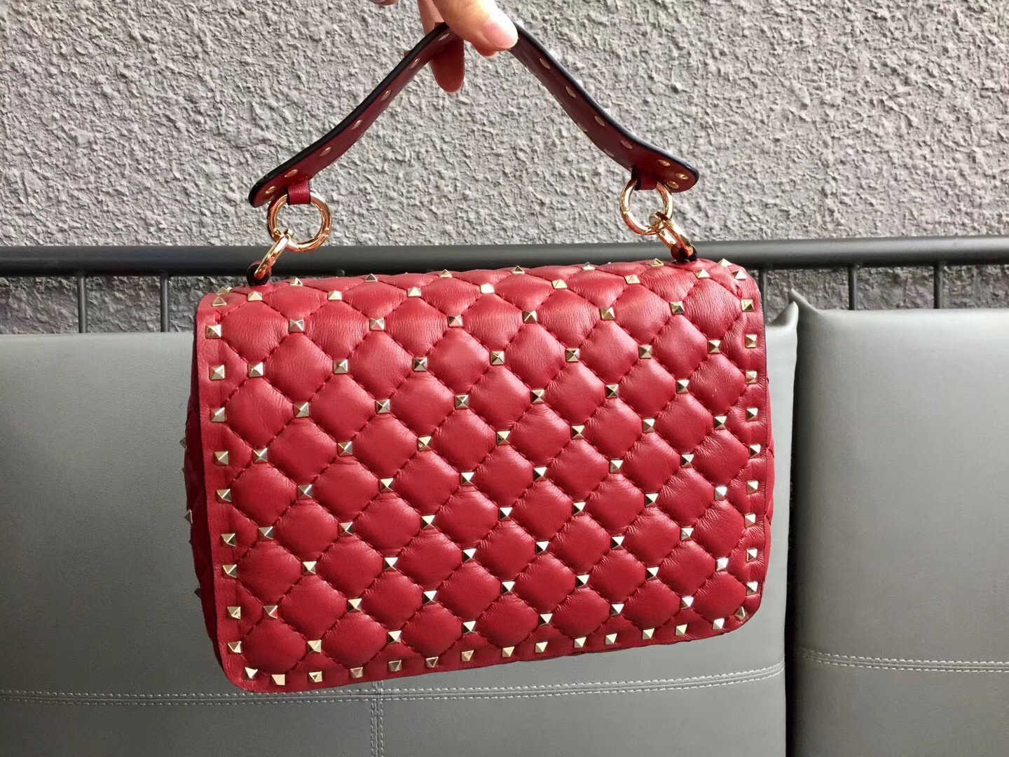 Valentino Rockstud Spike Medium Bag In Red Nappa Lambskin