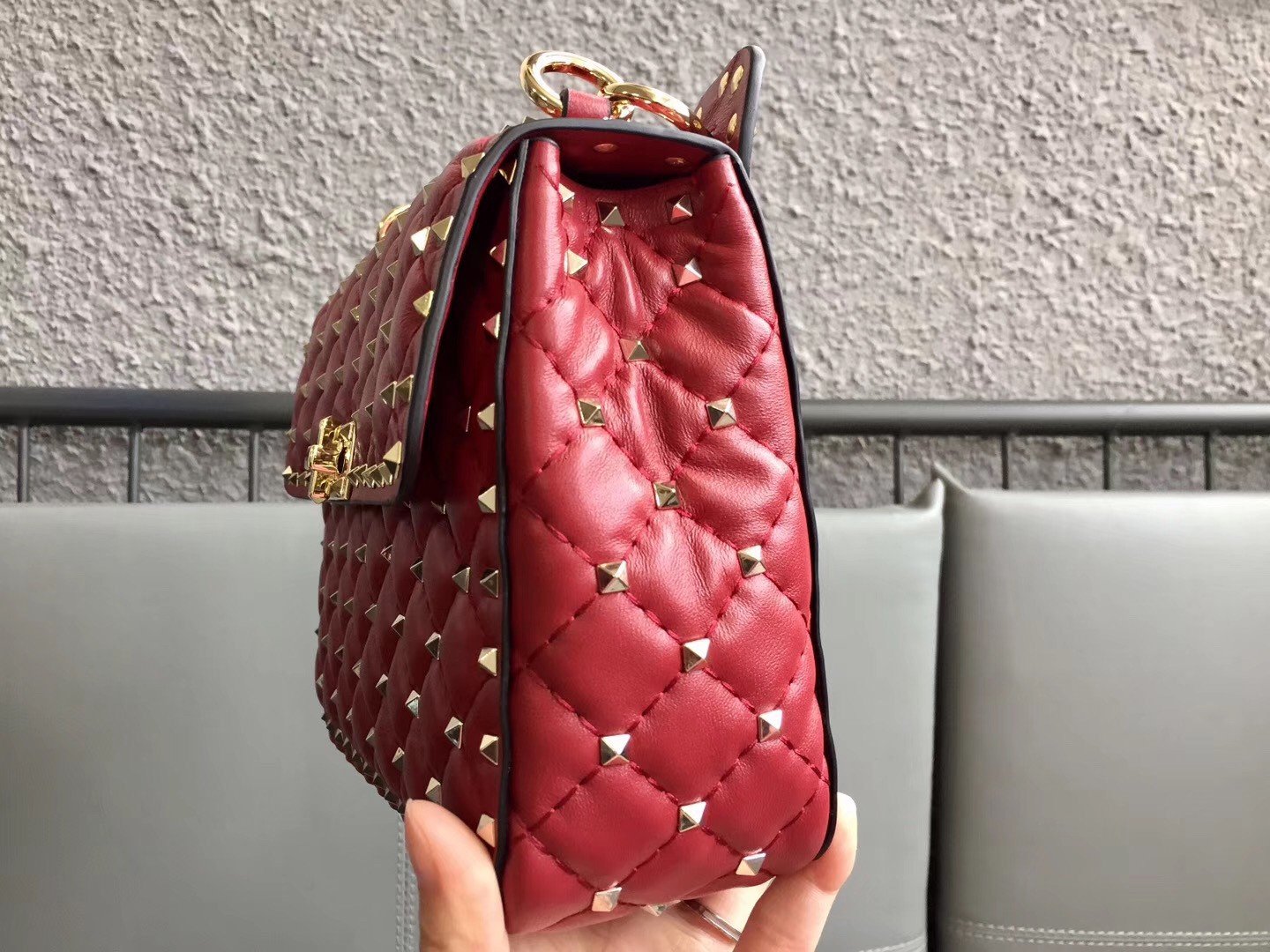 Valentino Rockstud Spike Medium Bag In Red Nappa Lambskin