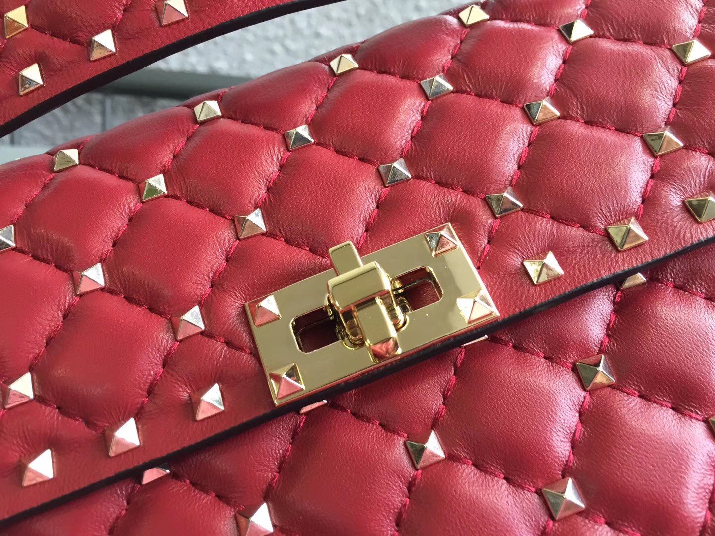 Valentino Rockstud Spike Medium Bag In Red Nappa Lambskin