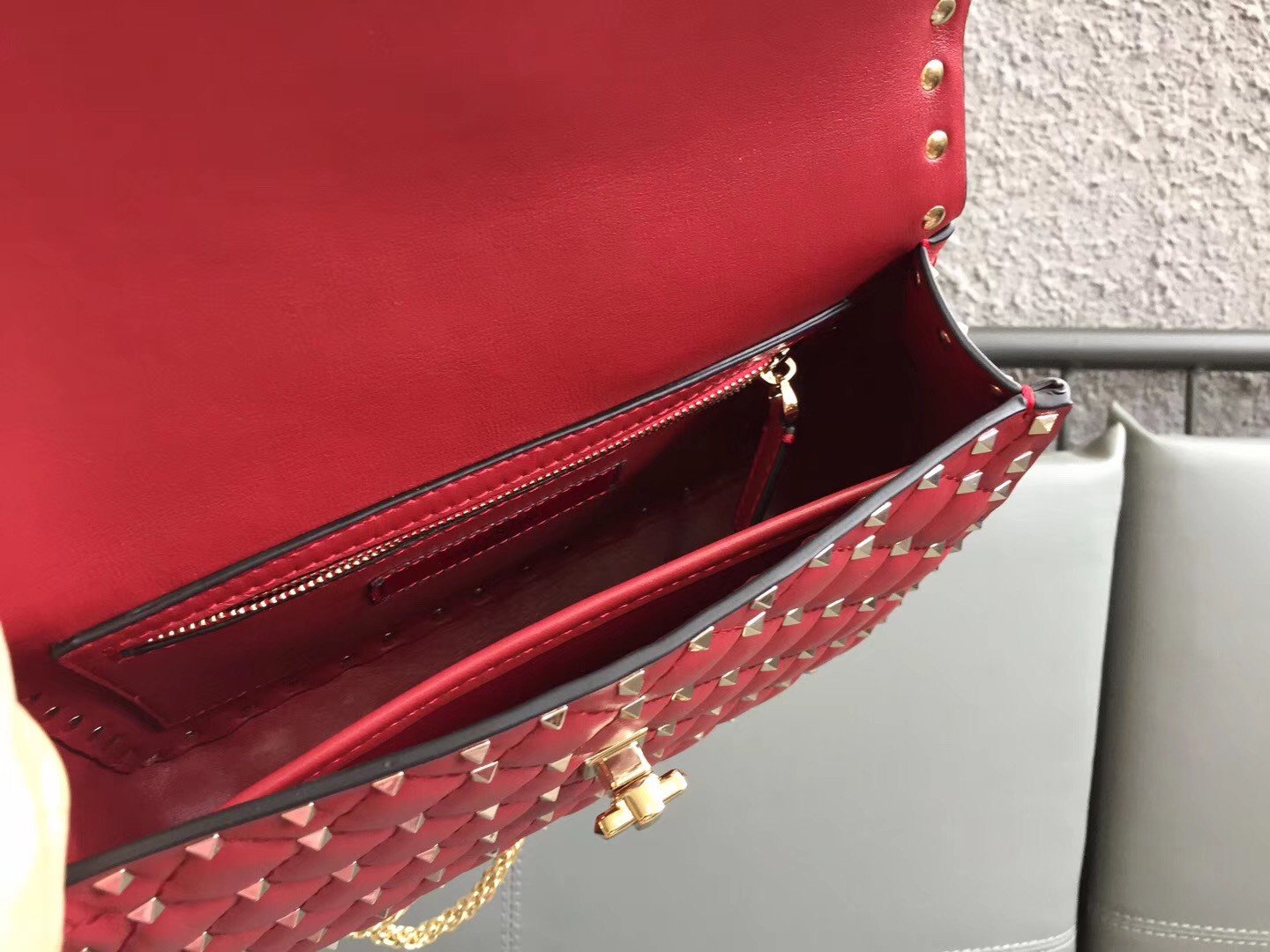 Valentino Rockstud Spike Medium Bag In Red Nappa Lambskin