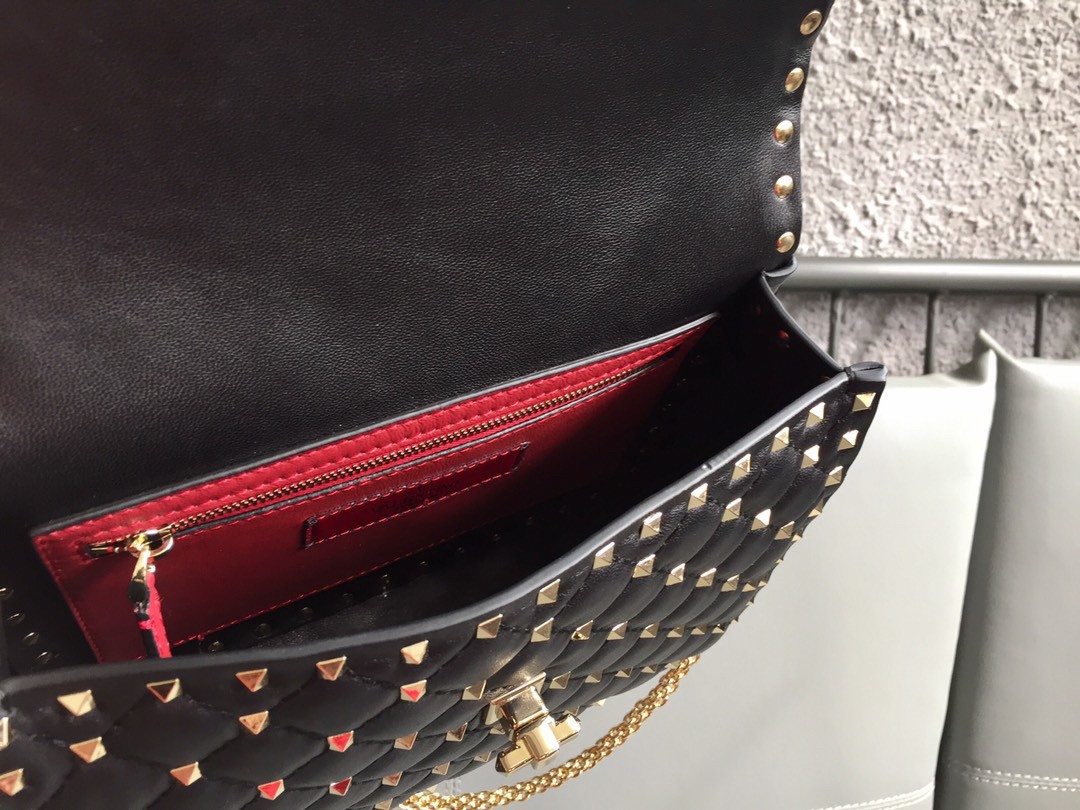 Valentino Rockstud Spike Medium Bag In Black Nappa Lambskin